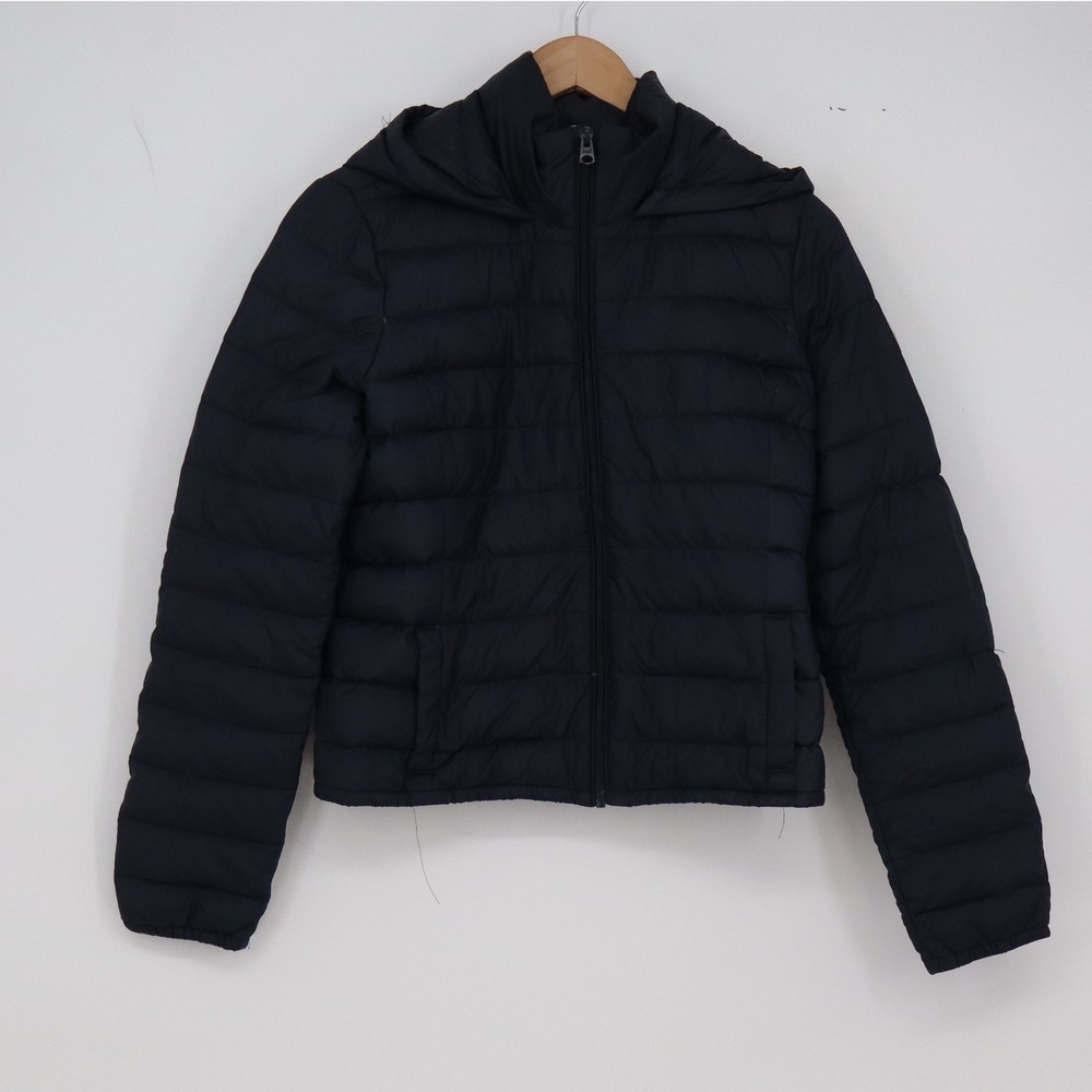 Abercrombie & Fitch Puffer Jacket Womens M Navy Blue Hooded Down Fill Excellent